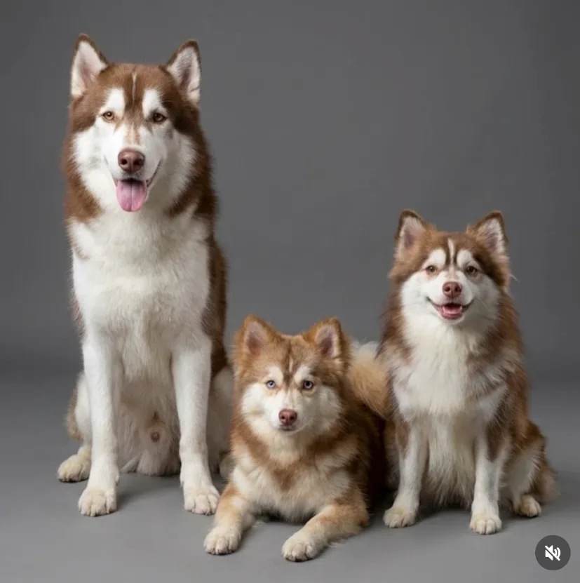 Deb's three brown dogs in a studio portrait